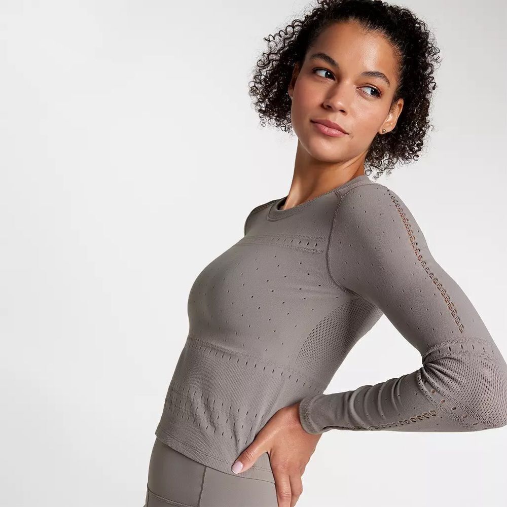 CALIA Women's Pointelle Seamless Long Sleeve T-Shirt Dark Grey NEW L/XL - Picture 3 of 14